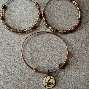 Alex & Ani - Set of 3 Bangle Bracelets - 1 With Love Charm & 2 With Beads